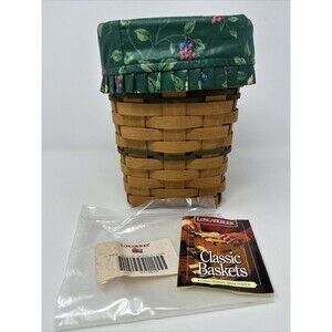 Longaberger 1996 Green Trim Medium Spoon Basket Emerald Vine Liner Protector